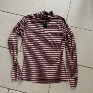 RW&CO Brown Striped Mock Neck Turtleneck Top XXS NWT office casual layer preppy